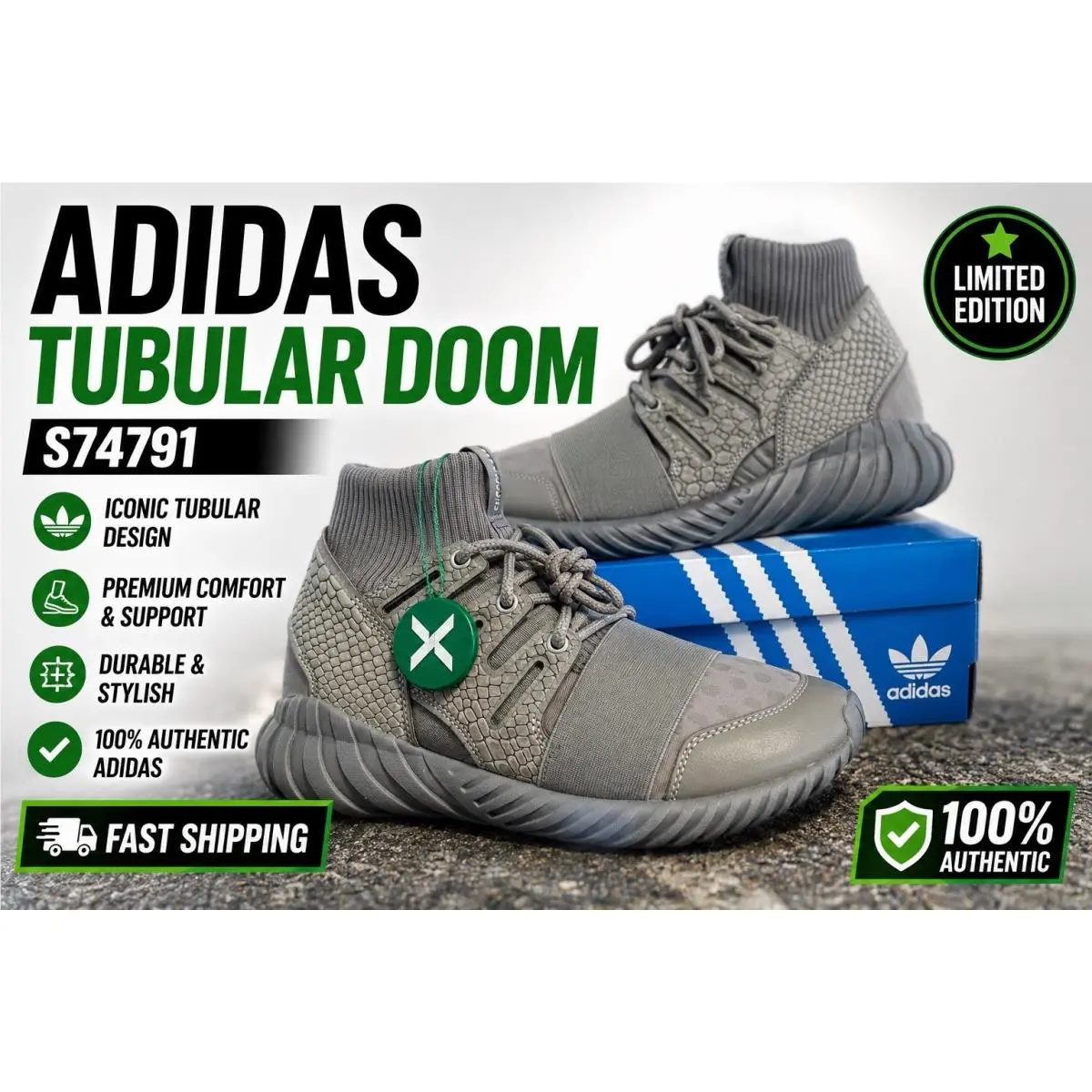 Adidas Tubular Doom Shoes Men 6 / 7.5 Women Grey Metallic Silver Sneakers S74791