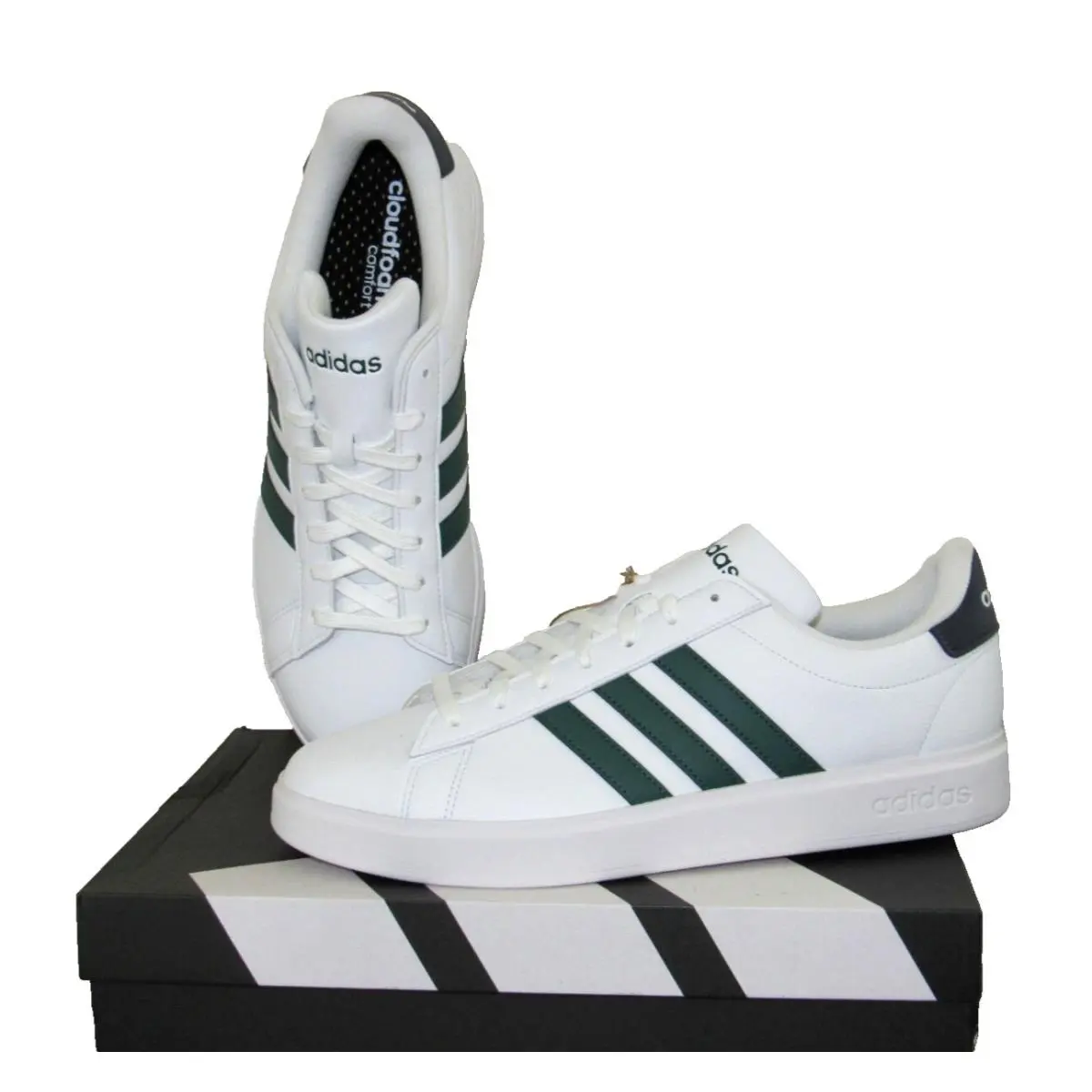 Adidas Grand Court 2.0 Men`s Size 12 Cloudfoam Casual Sneaker ID4465 White/green