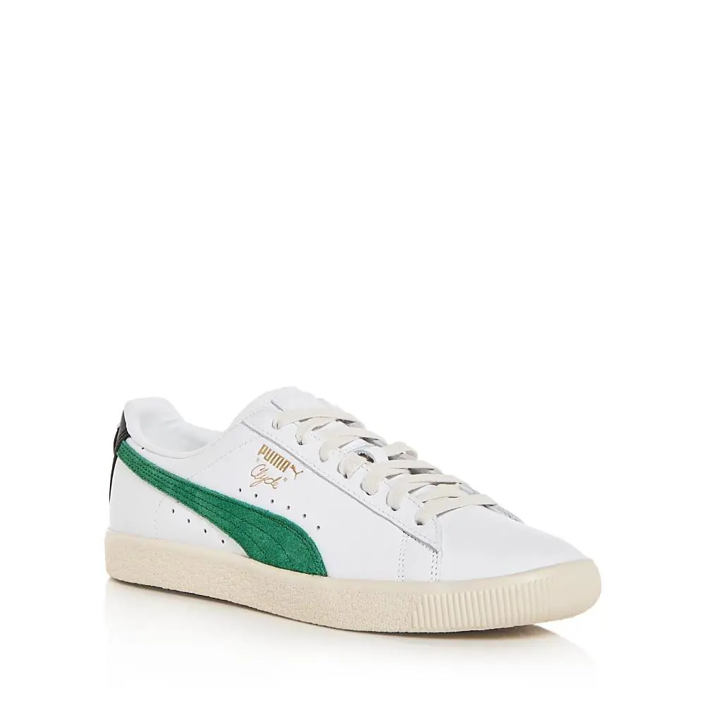 Puma Men`s Clyde Base Low Top Sneakers White and Green Mens - white/green