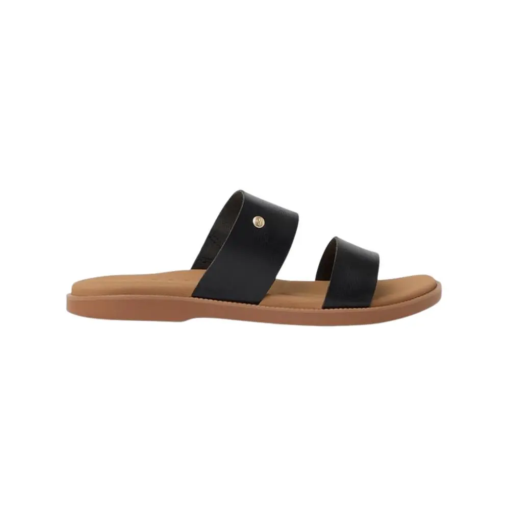 Reef Sunny Alisah Women`s Vegan Leather Slide Open Toe Black Tan