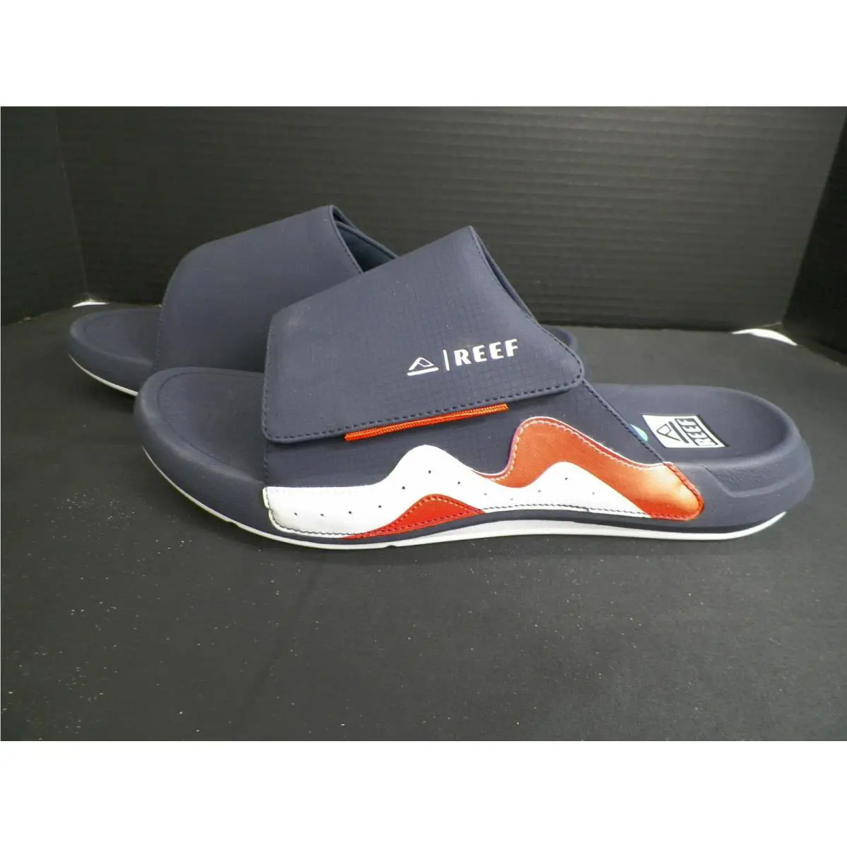 Reef Swell Rover Cruiser Slide Sandal Navy Orange Bottle Opener Size 12