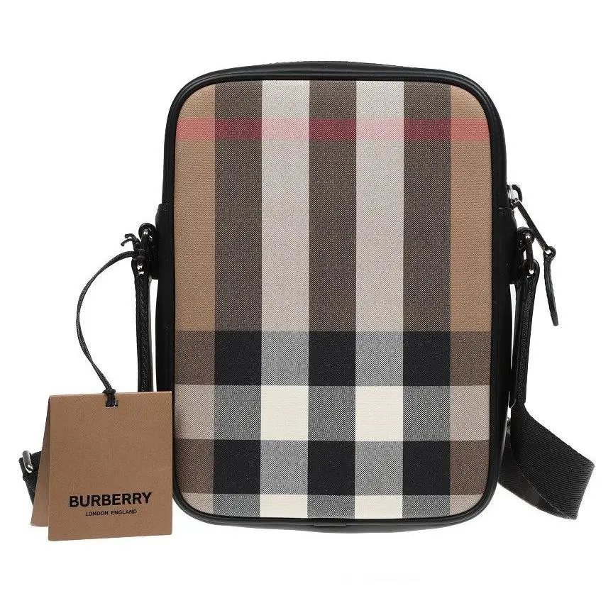 Burberry Mens Taupe Brown Check Cross Body Bag
