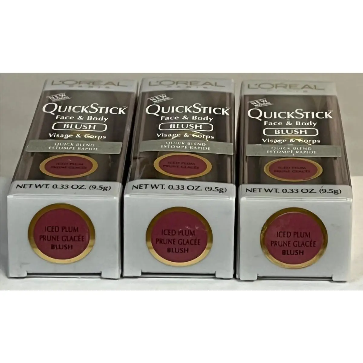 3 Pieces L`oreal Quick Stick Face Body Blush Iced Plum Boxed
