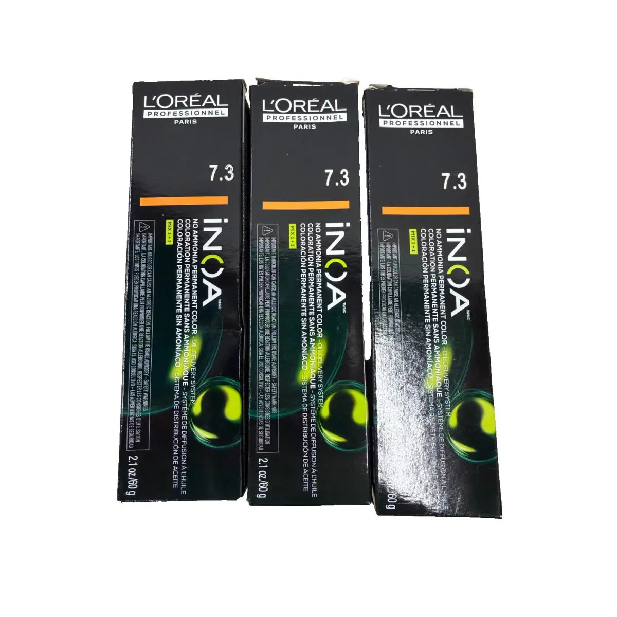 3 L`oreal Inoa Ammonia-free Permanent Hair Color 2.1 OZ / 7.3 Blonde Gold - Hair Shade: Blonde, Gold