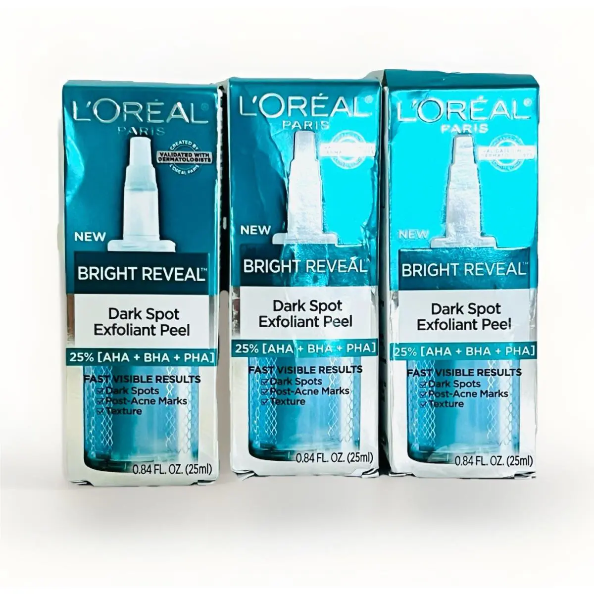 L`oreal Bright Reveal Dark Spot Exfoliant Peel - 0.84oz - 25% Aha/bha/pha - 3PK