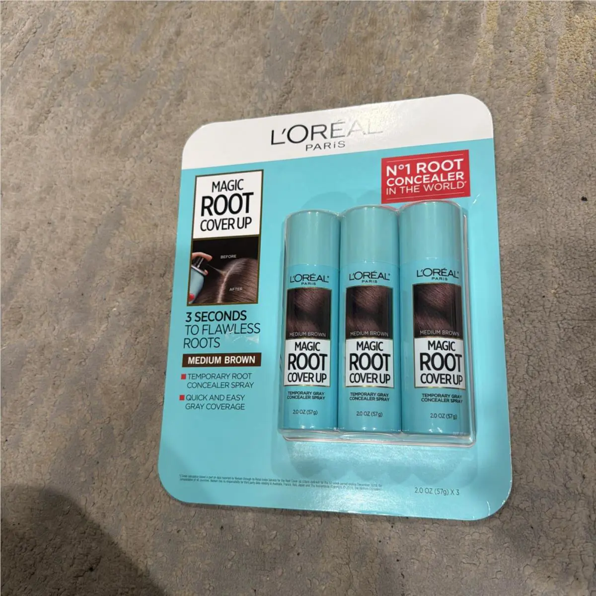 L`oreal Paris Magic Root Cover Up Concealer Spray Medium Brown 2 oz 3 Pack