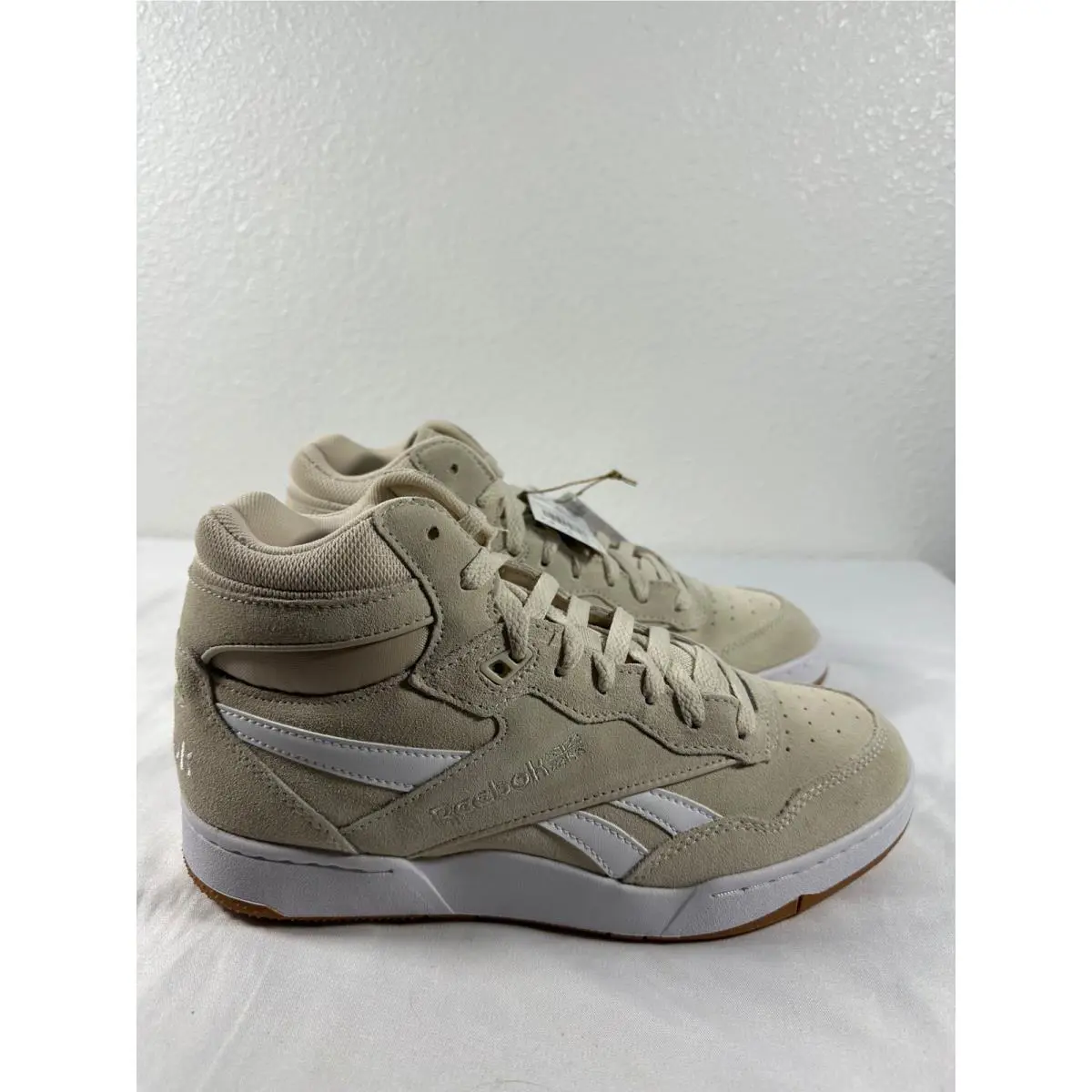 Reebok BB 4000 II Mid Stucco White Lime Green Suede Sneakers 100032750 Mens 7.5
