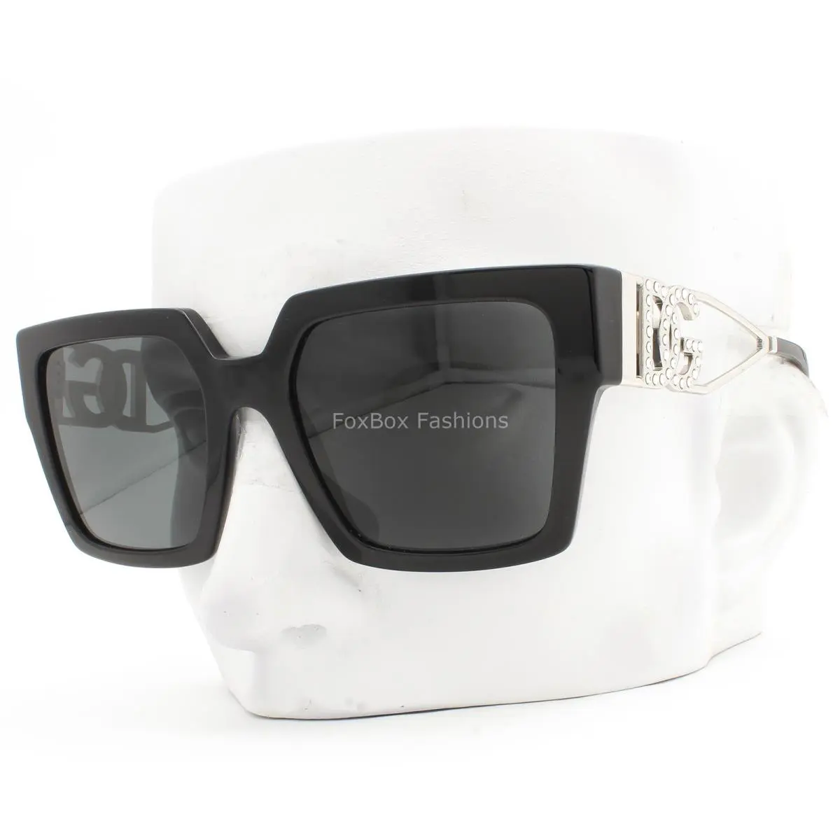 Dolce Gabbana Sunglasses Shiny Black Silver Logo Crystals DG4446B 501/87 W/case