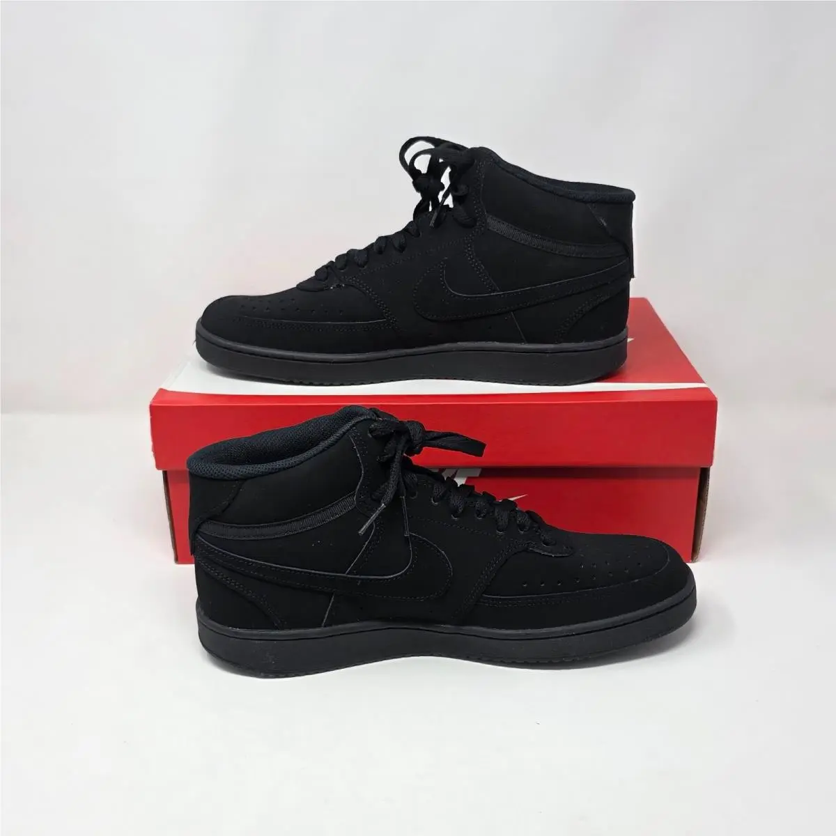 Nike CU6620-001 Court Vision Mid Shoes Mens Size 8.5 Triple Black Sneakers Suede