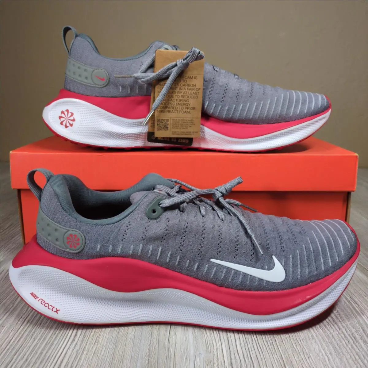 Nike Reactx Infinity Run Flyknit 4 Grey/red Mens Size 16 FJ1221-019