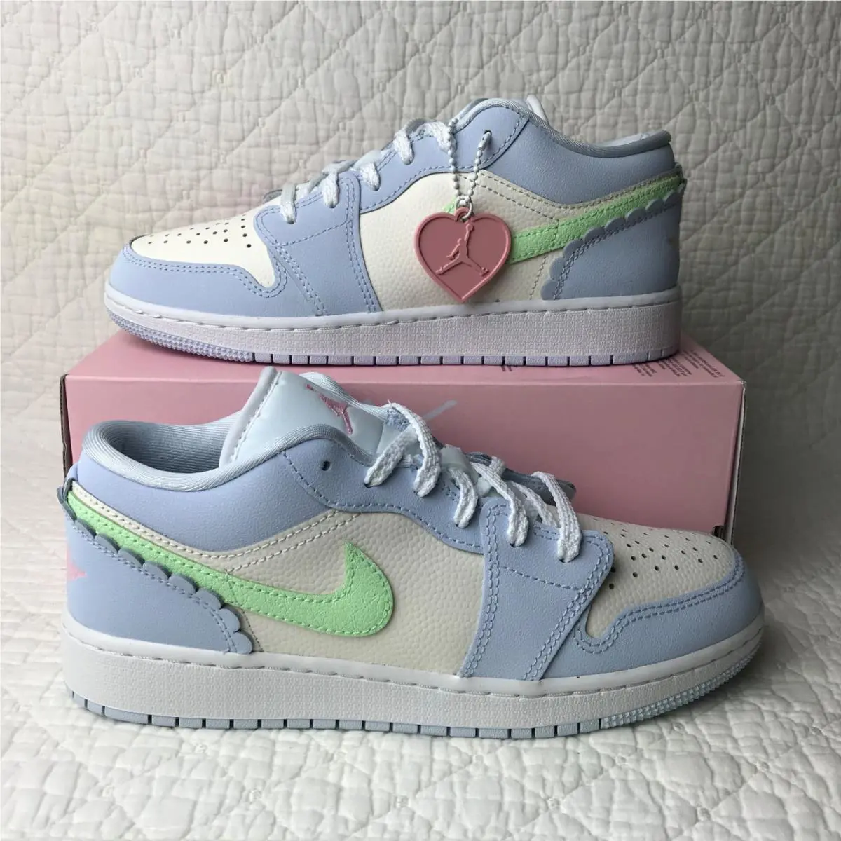 Air Jordan 1 Low SE GS Shoes Youth SZ 5.5Y Half Blue Vapor Green IB7113-403