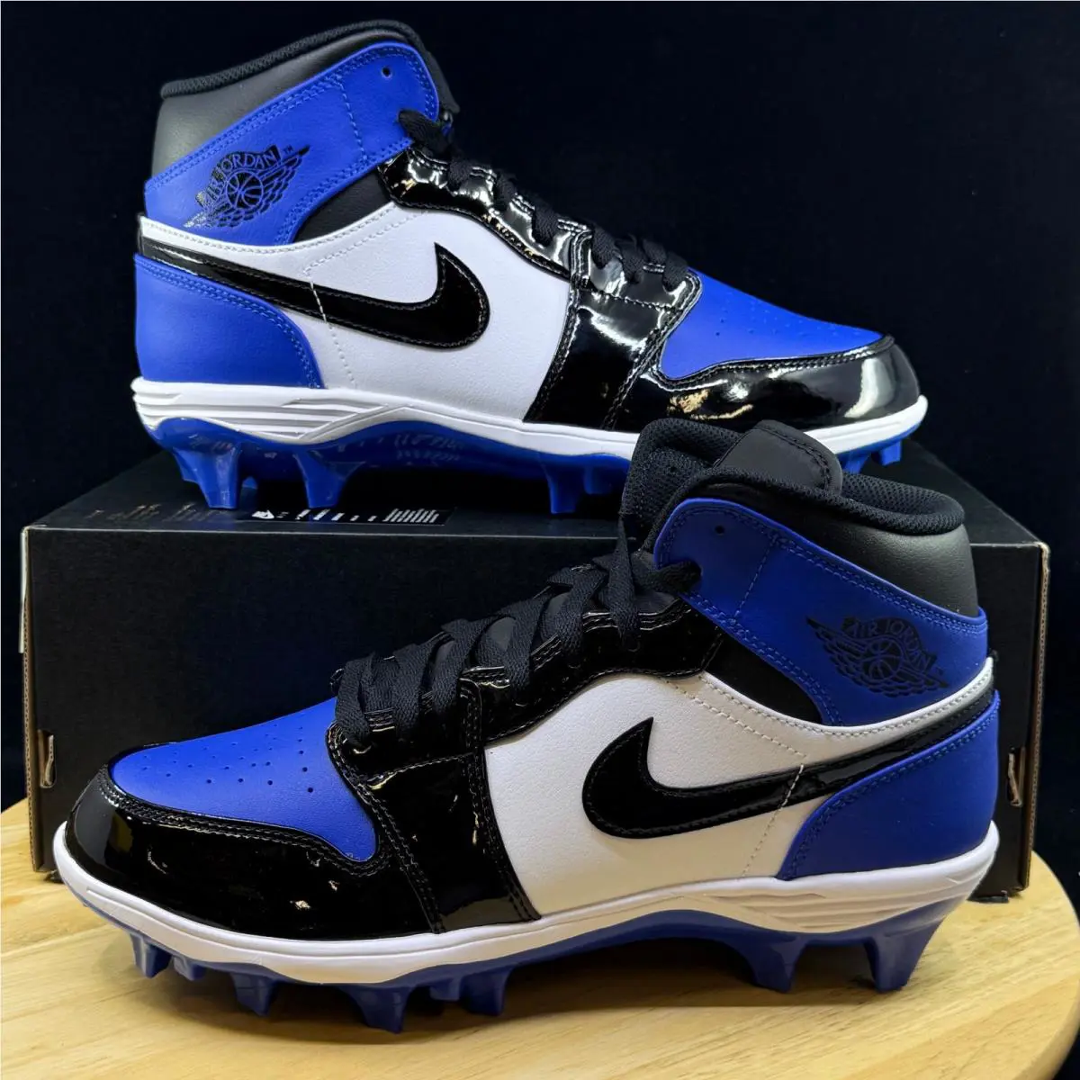 Nike Men`s Size 9.5 Jordan 1 Mid TD FJ6805 401 Game Royal/black Football Cleat