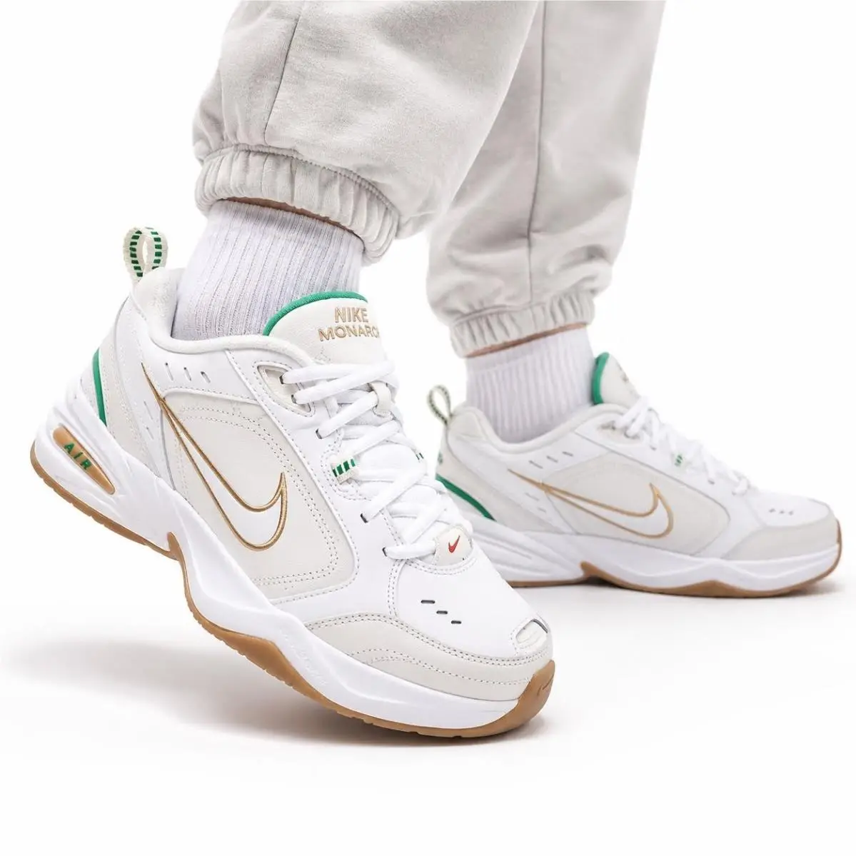 Nike Men`s 13 US Air Monarch IV White Green Gold 415445-103 Sneaker Leather
