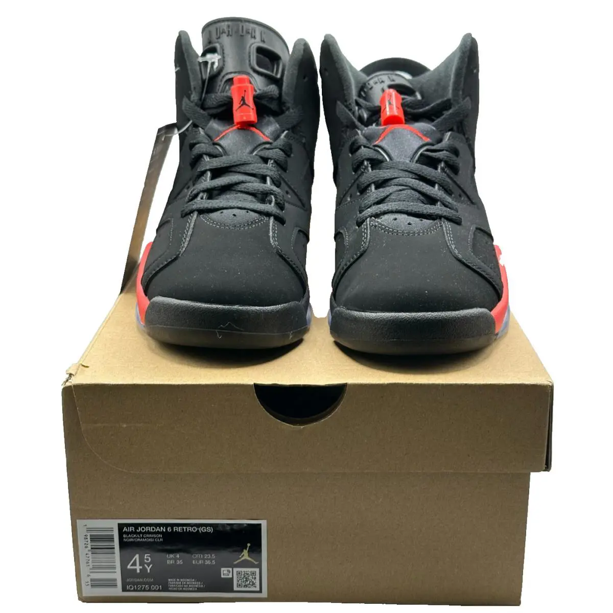 Nike Air Jordan 6 Retro GS Black / LT Crimson Size 4.5Y Style IQ1275 001