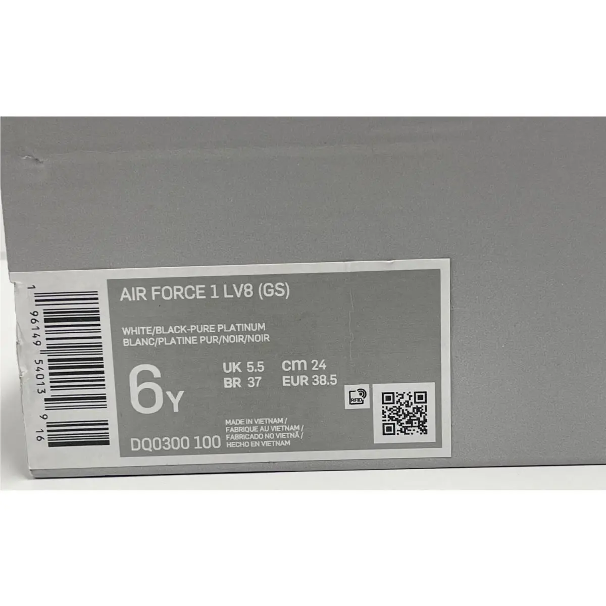 Nike shoes - NIKE AIR FORCE 1 LV8 GS WORLD CHAMP DQ0300 - WHITE / BLACK PURE PLATINUM (UPC: 196149540139) 11