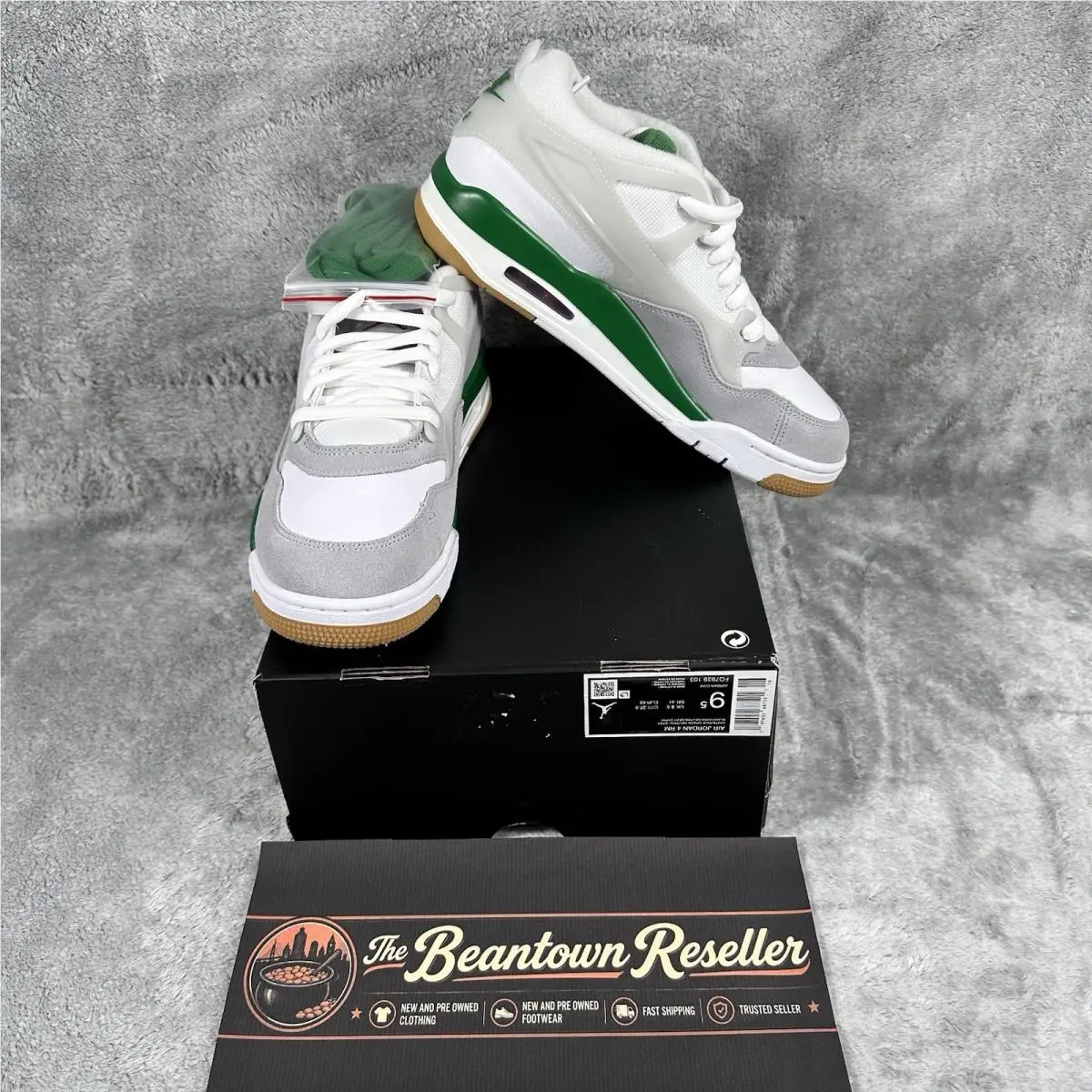 Nike Men’s Size 9.5 Air Jordan 4 RM Pine Green Low White Grey FQ7939-103