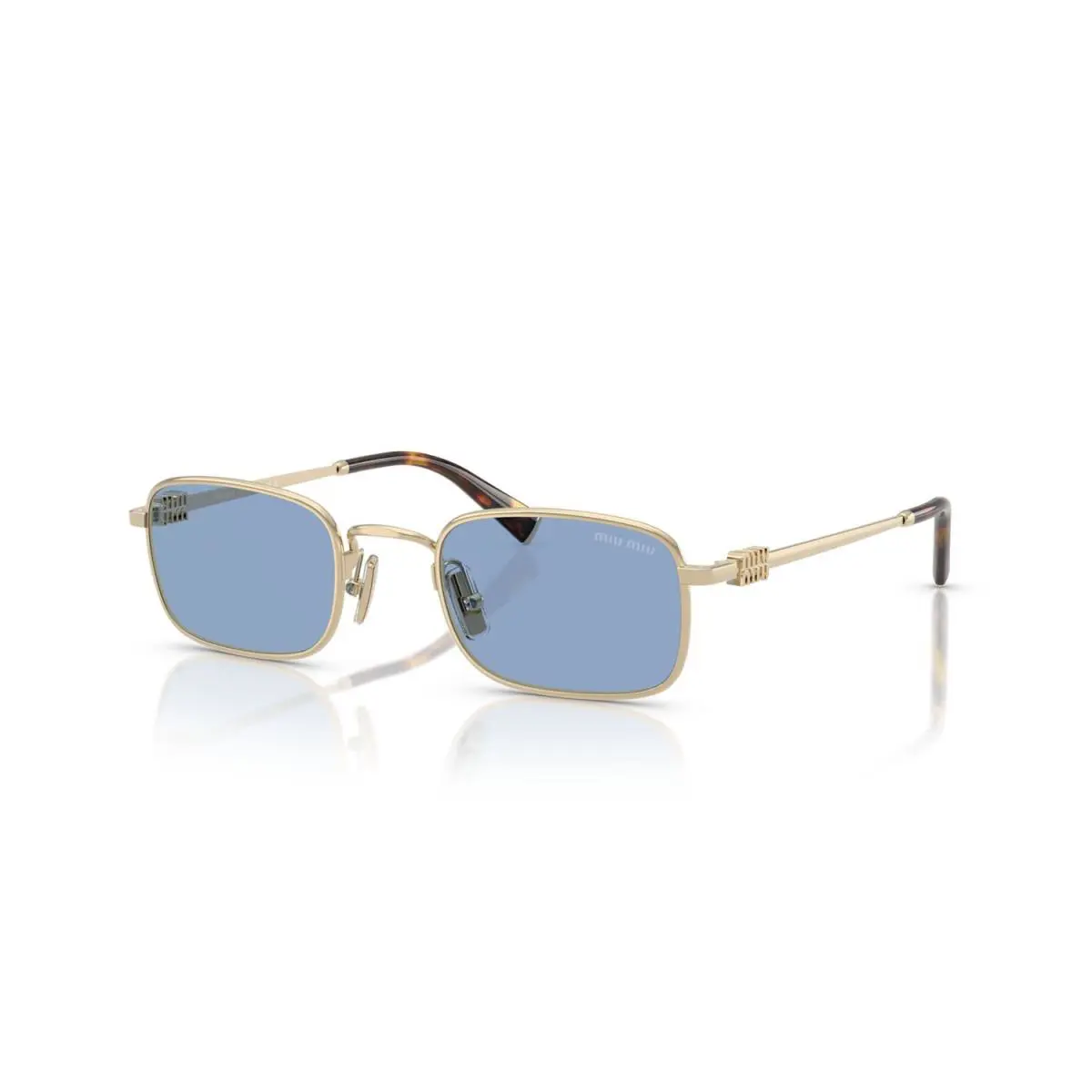 Miu Miu MU A53S ZVN60O Rectangle Sunglasses 49mm Pale Gold / Blue Lens