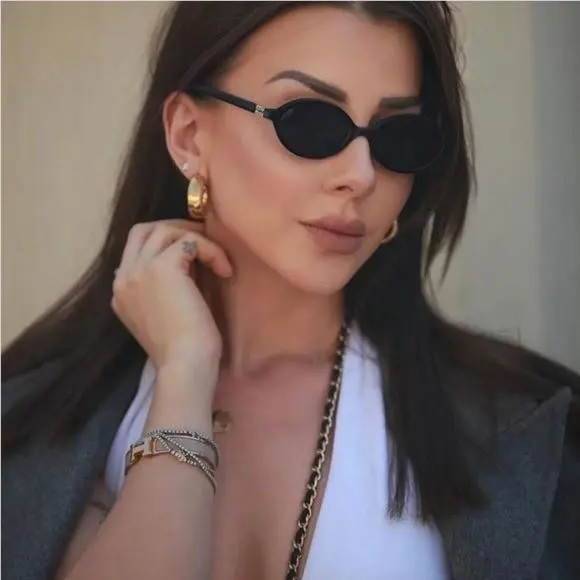 Miu Miu Smu 04Z 1AB5S0 Oval MU04ZS 1AB5S0 Black MU 04ZS Women Sunglasses