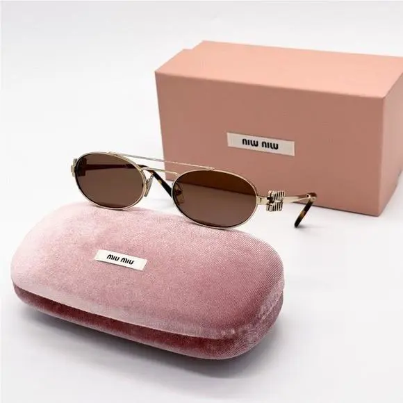 Miu Miu Smu 54Z ZVN70D Oval Gold Brown MU54ZS ZVN70D Women Sunglasses