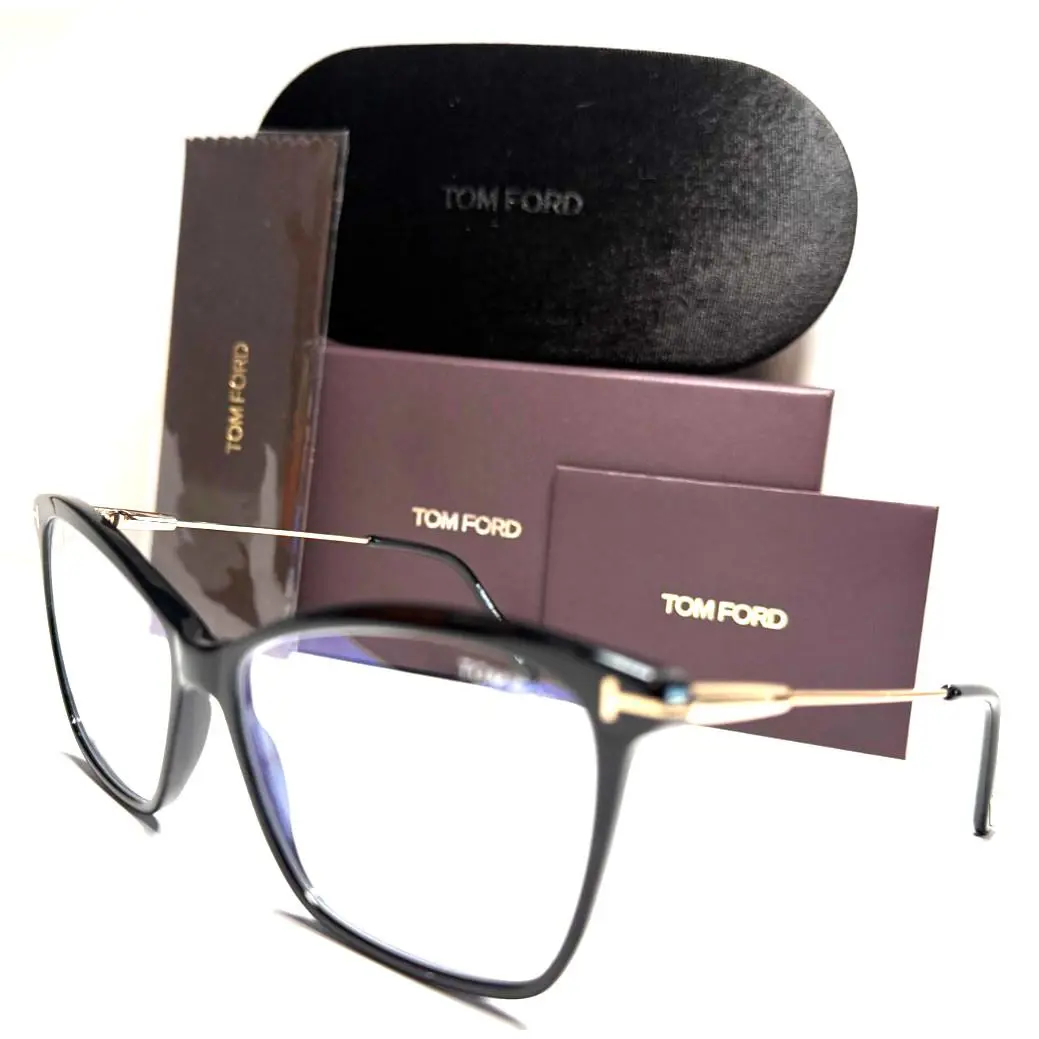 Tom Ford TF 5687-B 001 Shiny Black W/gold Temples Eyeglasses 56-14
