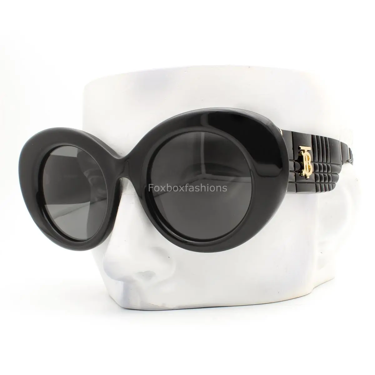 Burberry Sunglasses B 4370U 3001/87 Polished Black Gray Tint Gold Logo with Case