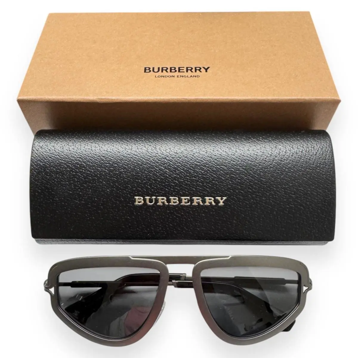 Burberry Sunglasses B 3150 1316/87 Matte Steel Gray Metal Dark Gray Tint W/case