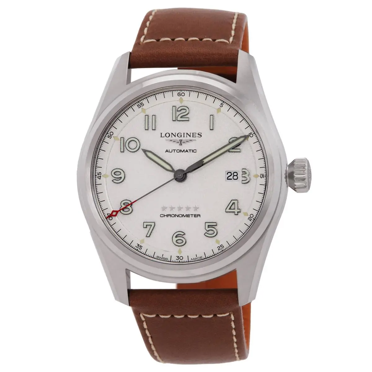 Longines Spirit Automatic Silver Dial Men`s Watch L3.811.4.73.2 - Dial: Silver, Band: Brown