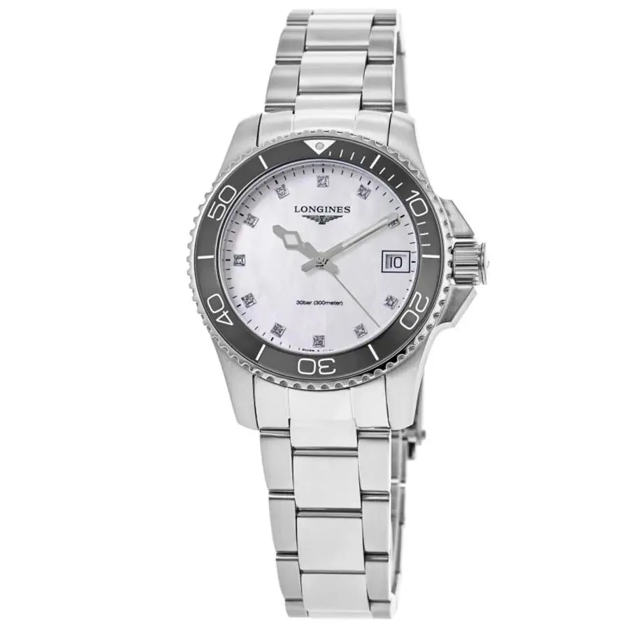 Longines Hydroconquest Quartz Mother of Pearl Women`s Watch L3.370.4.87.6 - Face: Mother of Pearl, Dial: Mother of Pearl, Band: Silver