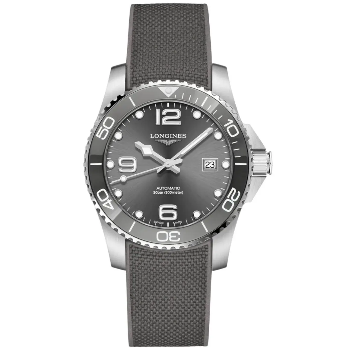 Longines Hydroconquest Automatic 41mm Gray Dial Rubber Men`s Watch L3.781.4.76.9 - Dial: Gray, Band: Gray, Bezel: Gray, Silver