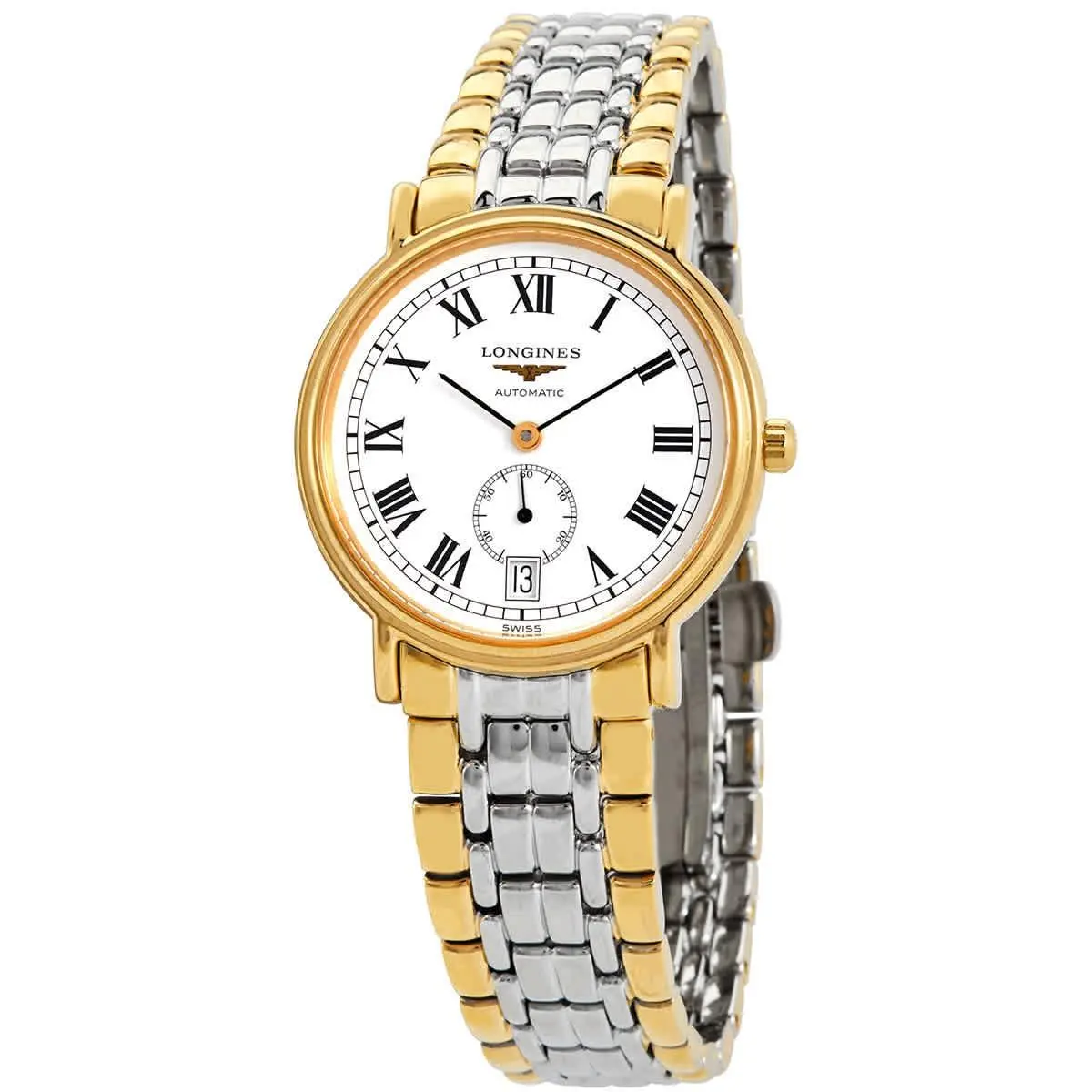 Longines Presence Automatic White Dial Men`s Watch L4.804.2.11.7 - Dial: White, Band: Two-tone (Silver-tone and Gold PVD), Bezel: Gold PVD