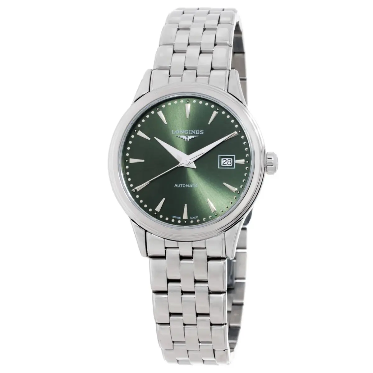 Longines Flagship Classic Automatic Green Dial Ladies Watch L4.374.4.02.6 - Dial: Green, Band: Silver-tone, Bezel: Silver-tone