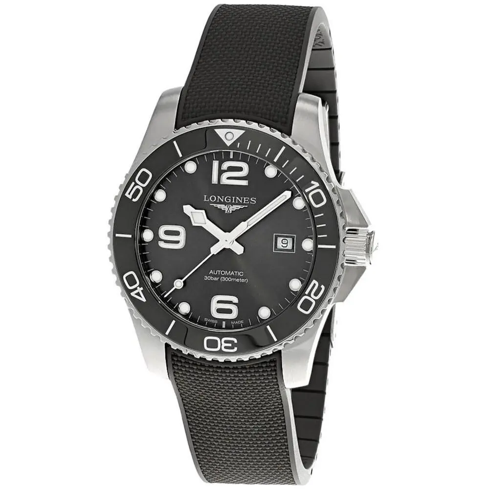 Hydroconquest Auto 43mm Gray Dial Rubber Men`s Watch L3.782.4.76.9 by Longines