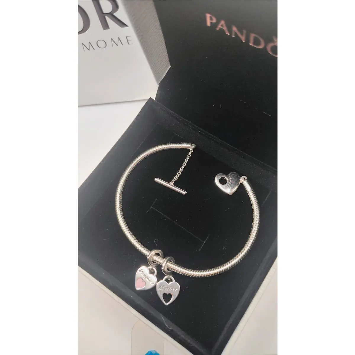 Pandora 925 Bracelet with Heart Mother Daughter Charms Set Free Delivery