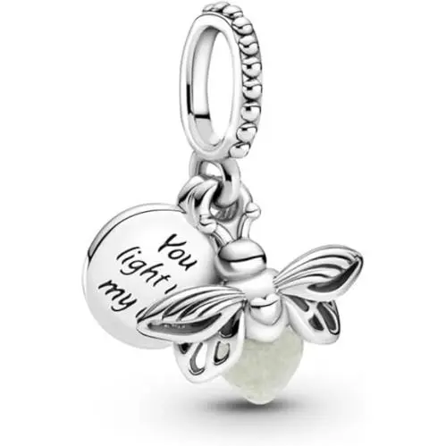 Pandora Firefly Sterling Silver Dangle Charm Milky Green Photoluminescent Glass