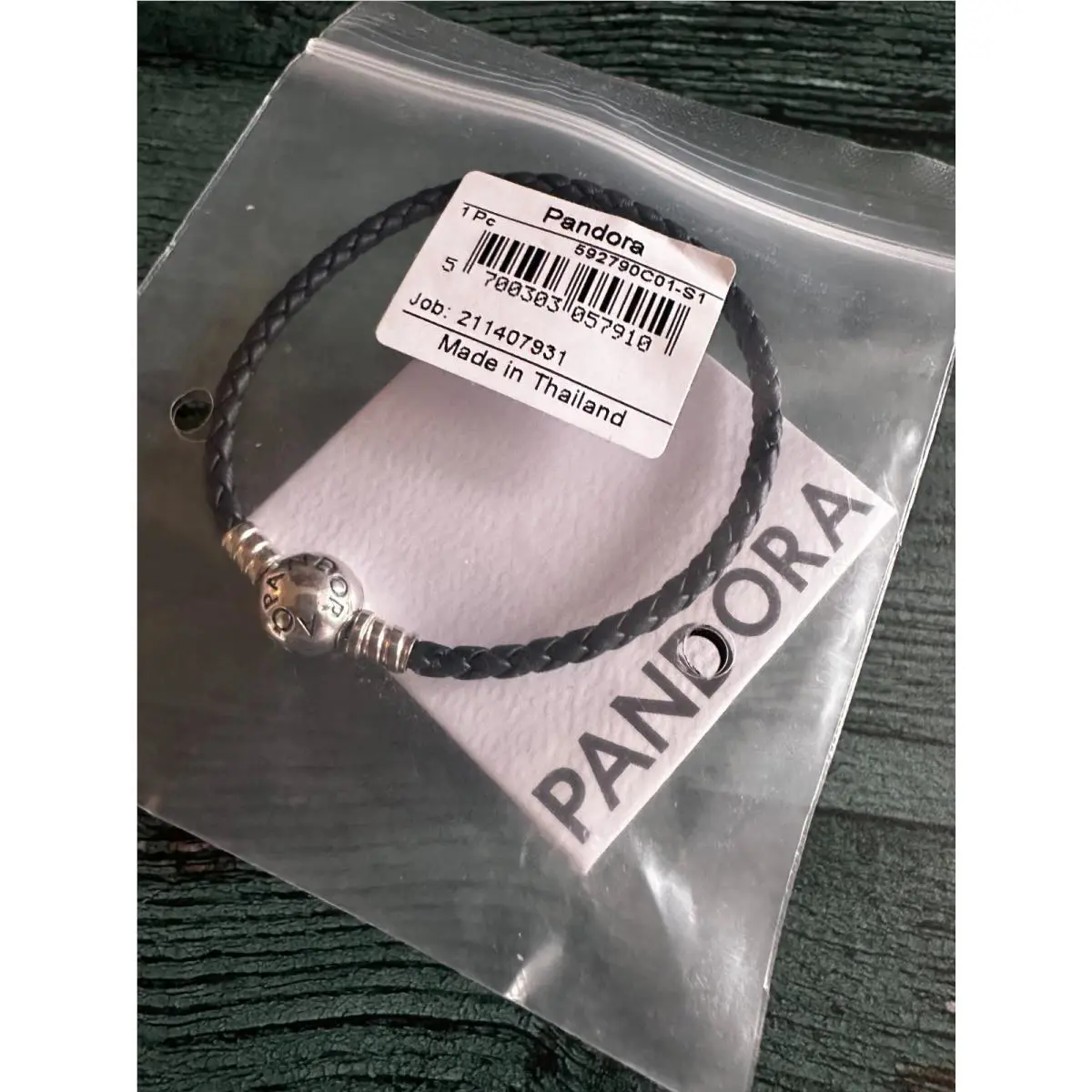 Pandora Moments Round Clasp Braided Leather Bracelet Blue Sterling Silver