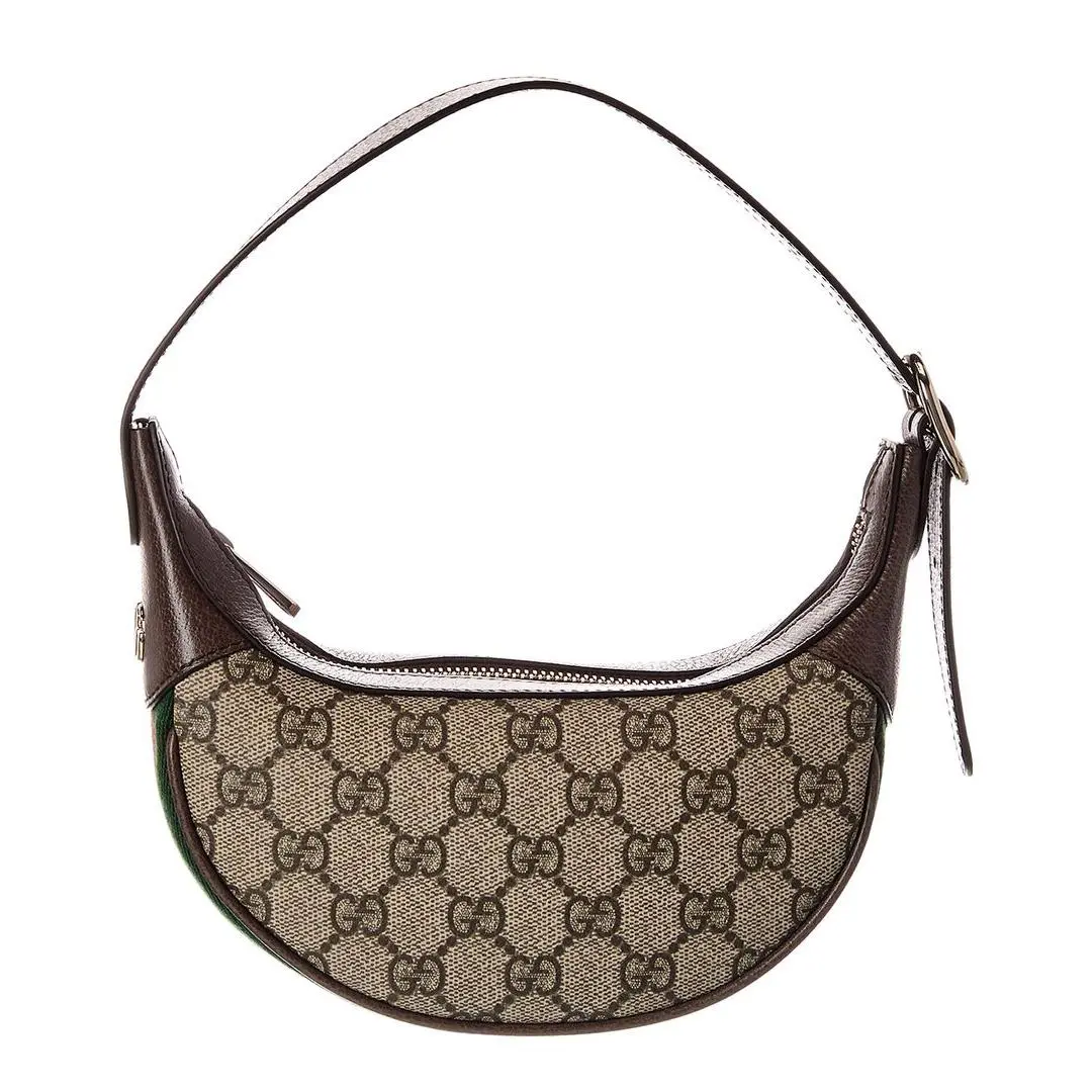 Gucci Ophidia Small Gg Supreme Canvas Leather Hobo Bag Women`s Brown - Exterior: Brown