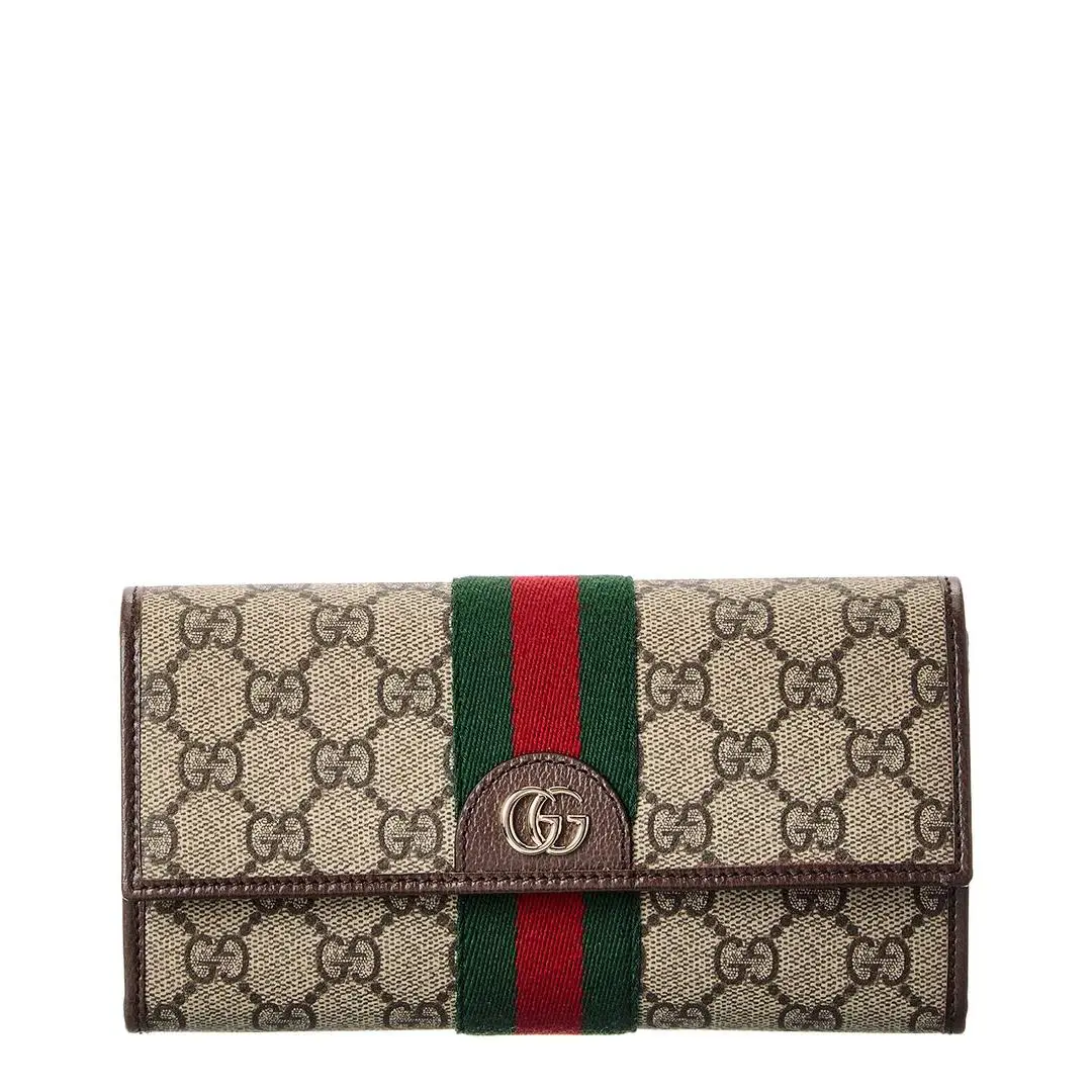 Gucci Ophidia Gg Supreme Canvas Leather Continental Wallet Women`s Beige