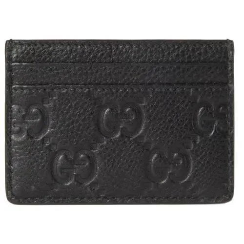 Gucci Black Jumbo GG Leather Emblem Credit Card Case Wallet W/box