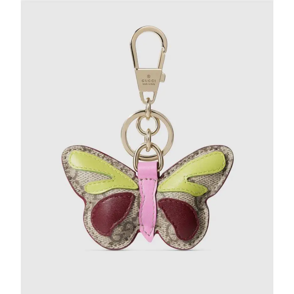 Gucci Butterfly Shape Leather Canvas Bag Charm Keyring Boxed