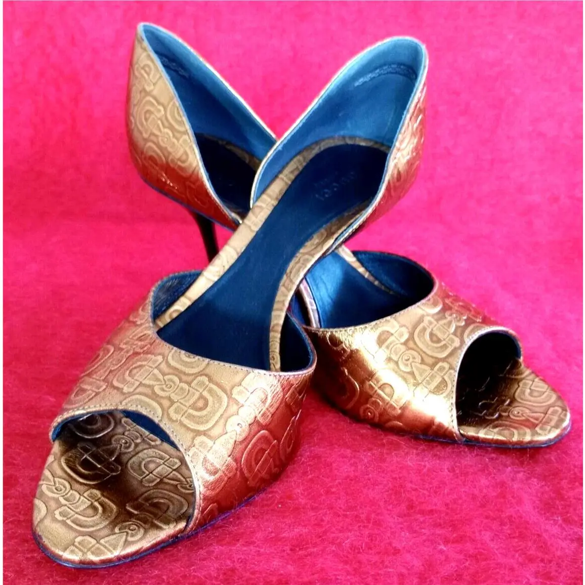 Bronze Leather Pump Logo Shoes Size 9.5/40 Made IN Italy by Gucci
