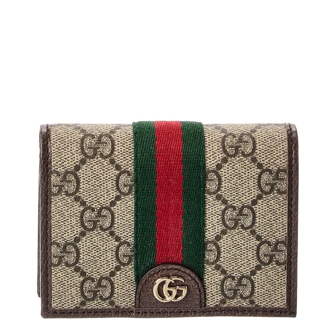 Gucci Ophidia Small Gg Supreme Canvas Leather Wallet Women`s Beige
