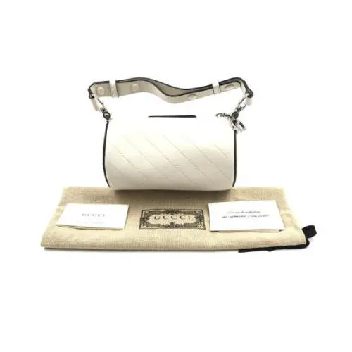 Gucci Mystic White Leather GG Mini Blondie Barrel Shoulder Bag Purse Pristine