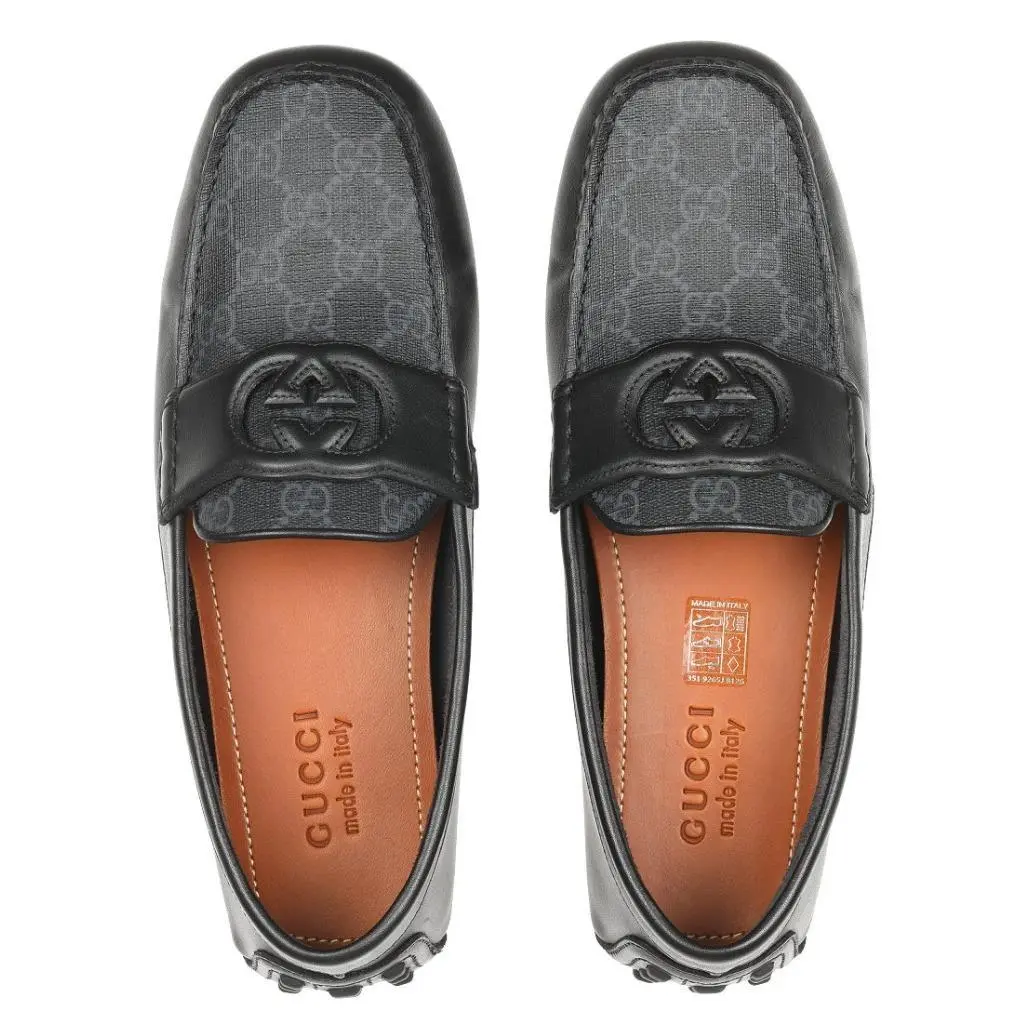 Luxury Black Gray GG Interlocking Moccasin Driver Shoes 9/US 9.5 by Gucci