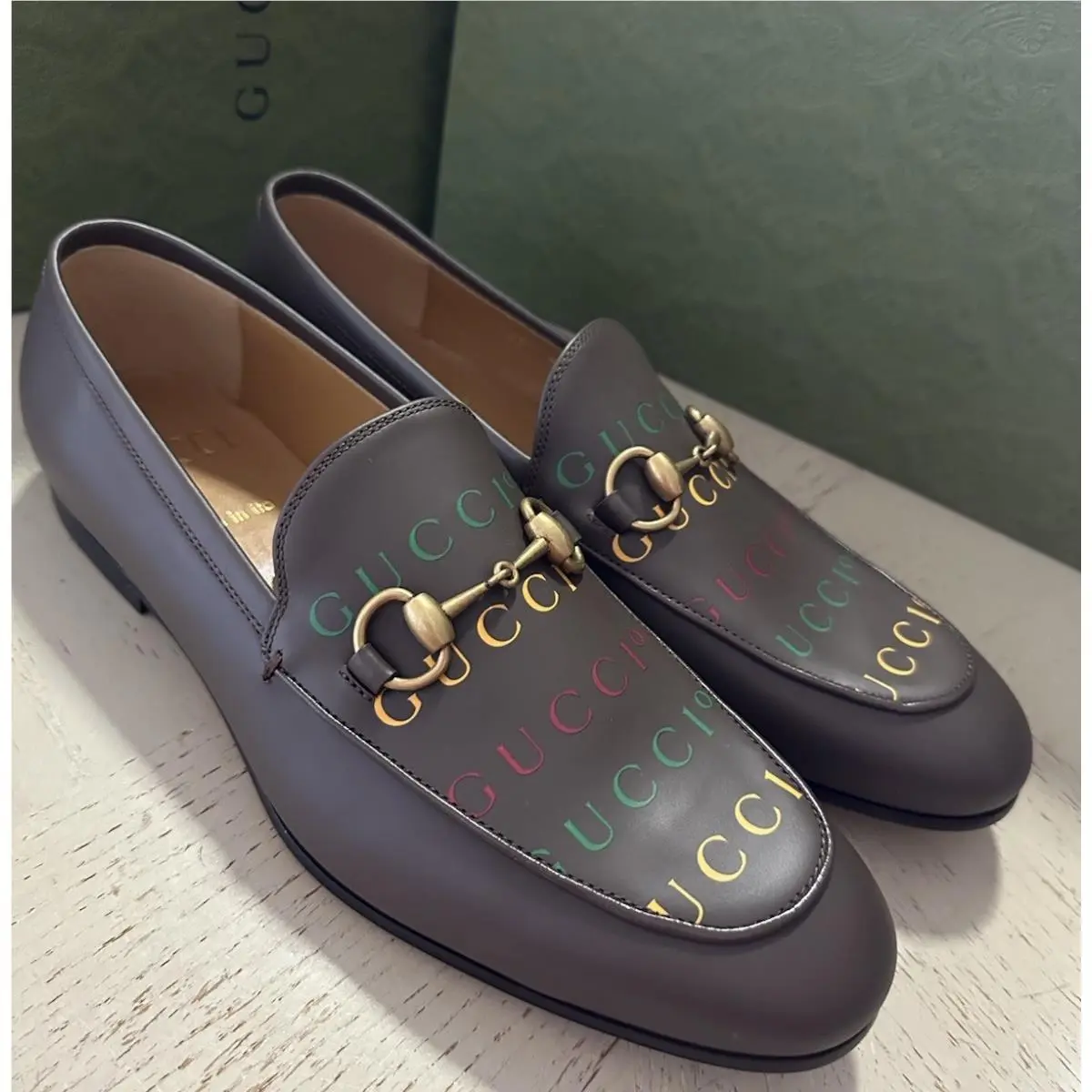 Gucci Mens Leather Moccasin Loafers Shoes Chocolate Brown 8 US/7 UK