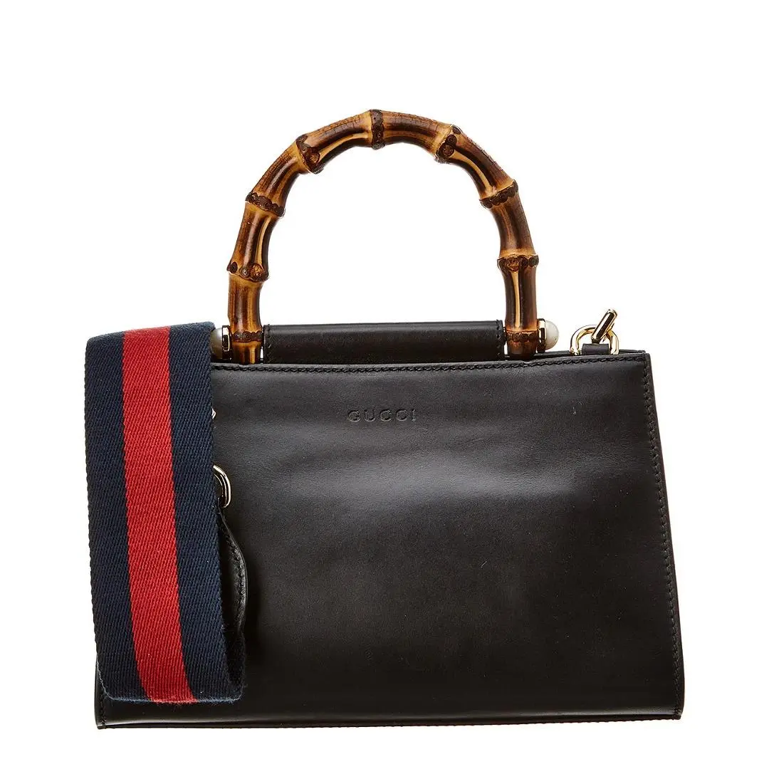 Gucci Black Leather Bamboo Nymphaea Bag Pre-loved Women`s