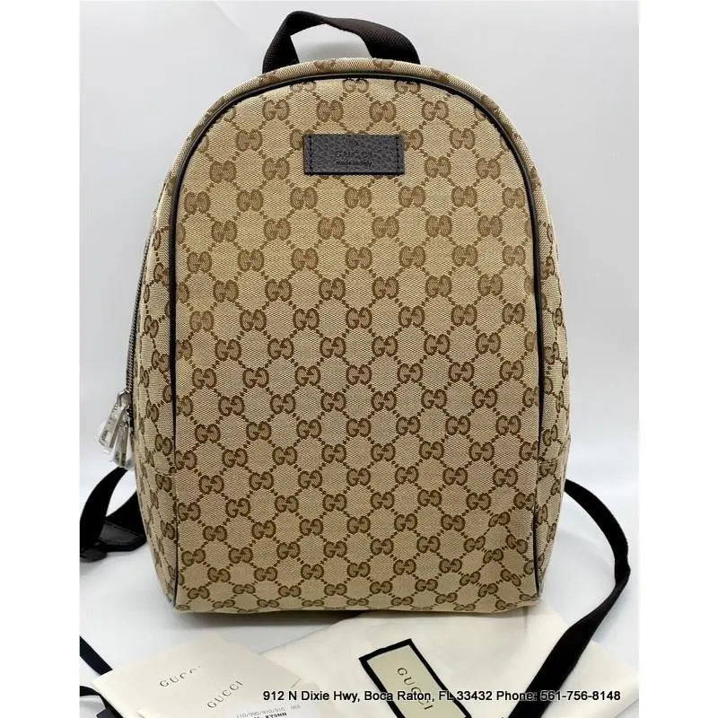 Gucci GG Canvas Rucksack Backpack 449906 Canvas Leather Beige Brown Women