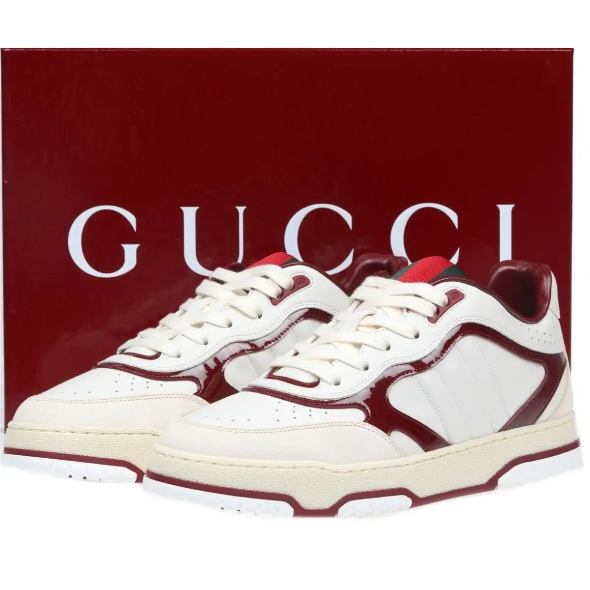 Men`s Off White Leather Logo Sneakers Shoes 8/US 9 by Gucci