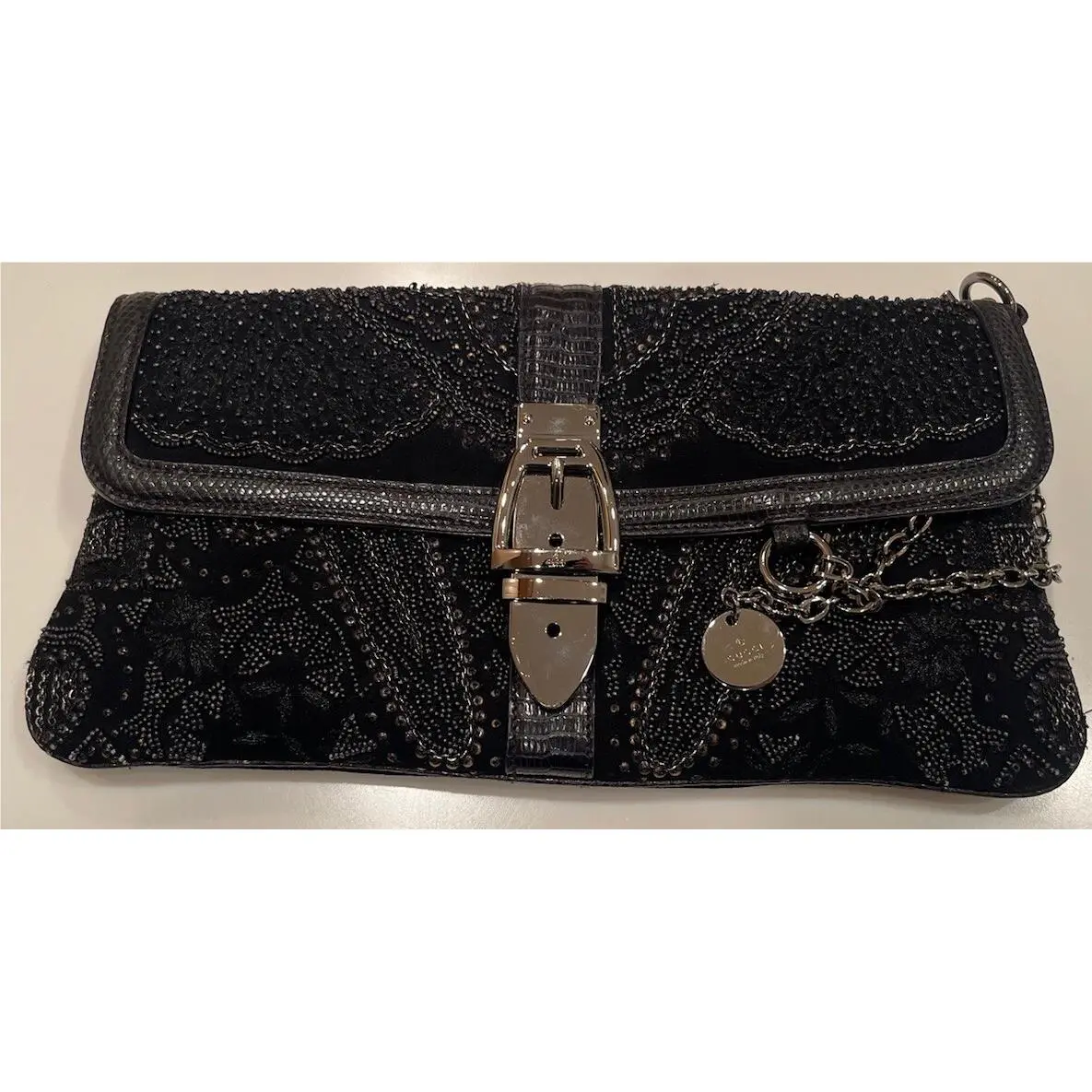 Gucci Clutch Lizard Beaded Black 150972 Purse Limited Edition