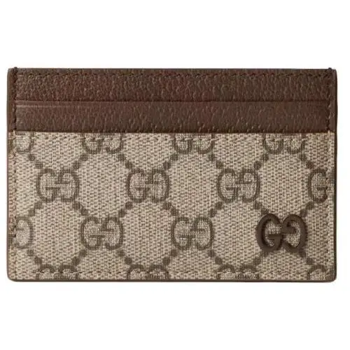 Gucci Beige GG Supreme Coated Canvas Brown Leather Trim Credit Card Case