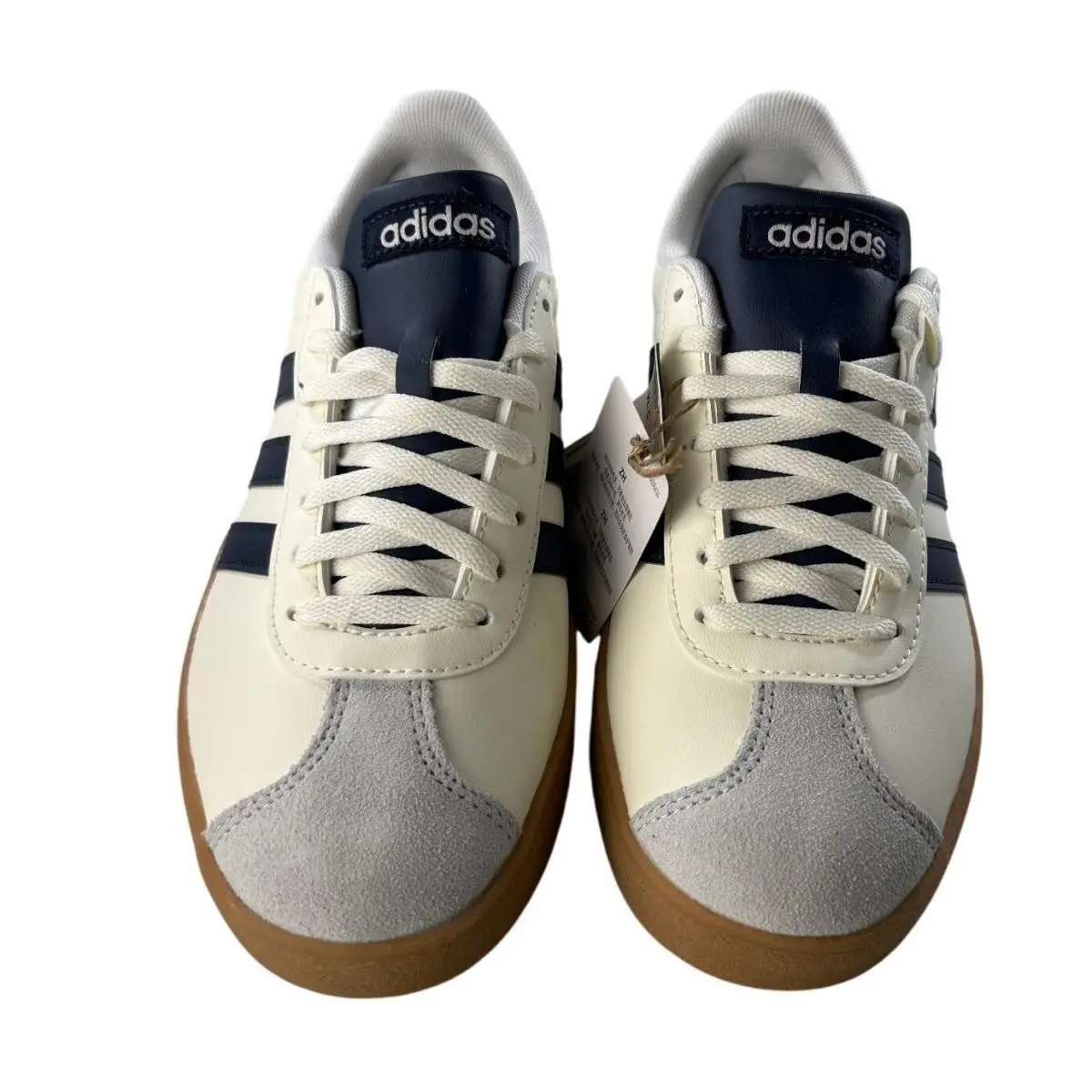 Adidas VL Court Base Women Cream Navy Gum Sole Sneakers Womens Size 6.5